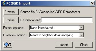 Geomatica I - Module 2: Working with Image Data Import Data to PCIDSK The Import utility lets you work with any GeoGateway supported format in Focus by converting it to a PCIDSK file.