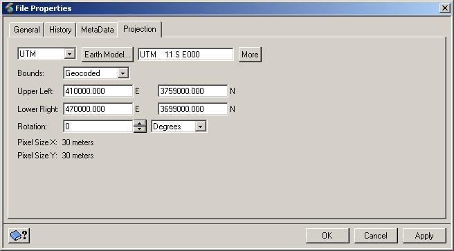 Geomatica I - Module 2: Working with Image Data Figure 2.5 Projection tab You will now assign the UTM coordinate system to this file. To assign projection to an imported file: 1.