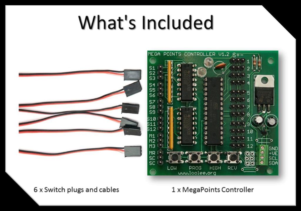 Introduction The MegaPoints controller is a sophisticated microprocessor capable of managing up to 12 inexpensive servos for points or semaphore signals independently in a scale like manner.