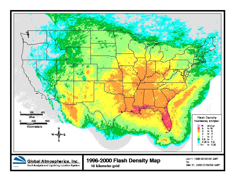 Figure 1. USA Flash Density Map. Courtesy of Global Atmospherics, Inc. 3.