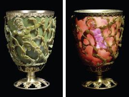 Description: Lycurgus cup, dates back to 4 th Century A.D. Caption: Lycurgus cup; illuminated from the inside the cup present a green color (left) and when the light source is presented form the