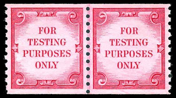 Lot 1347 ** (TD108) Carmine, "For Testing Purposes Only", Line Pair, OG, NH, stunning vibrant color and proof like impression, quite fresh and Superb Gem, there are reportedly only three