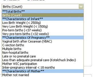 Chapter 3: Health Indicators Modify Standard Report/Create Custom Query Select resident or recorded. Resident birth data deal only with mothers who reside in Florida.