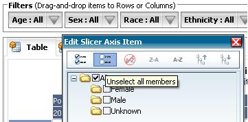 Rows, Columns, and Filters Buttons in the row, column and filter sections are