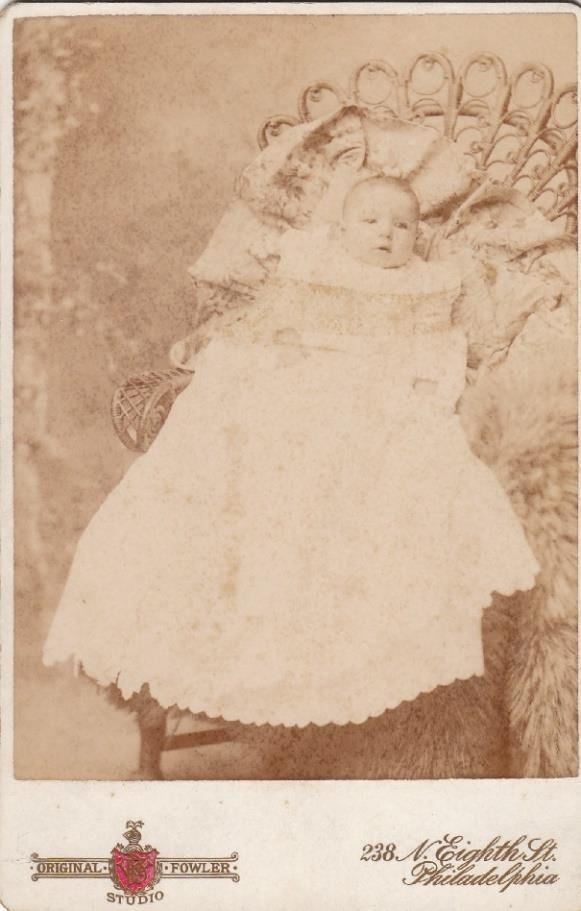 125 inches Room: Room 200 Drawer: Drawer 2 Description: Cabinet Card Photograph of an infant wearing a long gown.