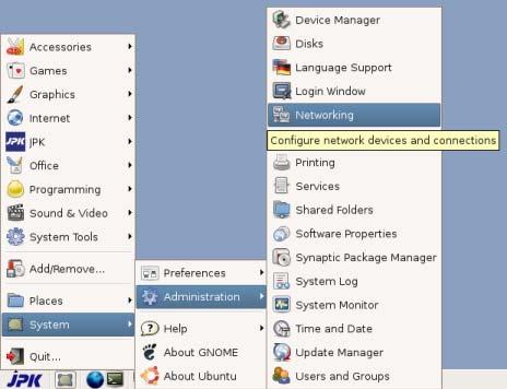 Use the main system menu (started from the JPK icon in the taskbar at the bottom left of the software) to choose: System Administration Networking For security reasons, you need to confirm the