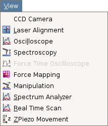 View Launch the CCD camera 9.1 Open the Laser Alignment window 3.1.2 Open the Oscilloscope window 5.5.1 Change to force Spectroscopy mode 6 In spectroscopy, open the Force Time Oscilloscope 6.1.3 Change to force Mapping mode 7.