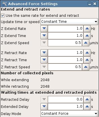 In the Advanced Force Settings panel, there are further options for setting the extend or retract rates.