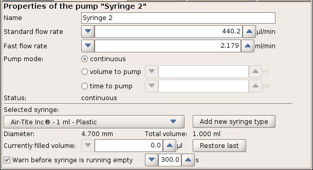 The configured pumps will now be shown in the Pump Control section. All the pumps can be controlled with Start all and Stop all.