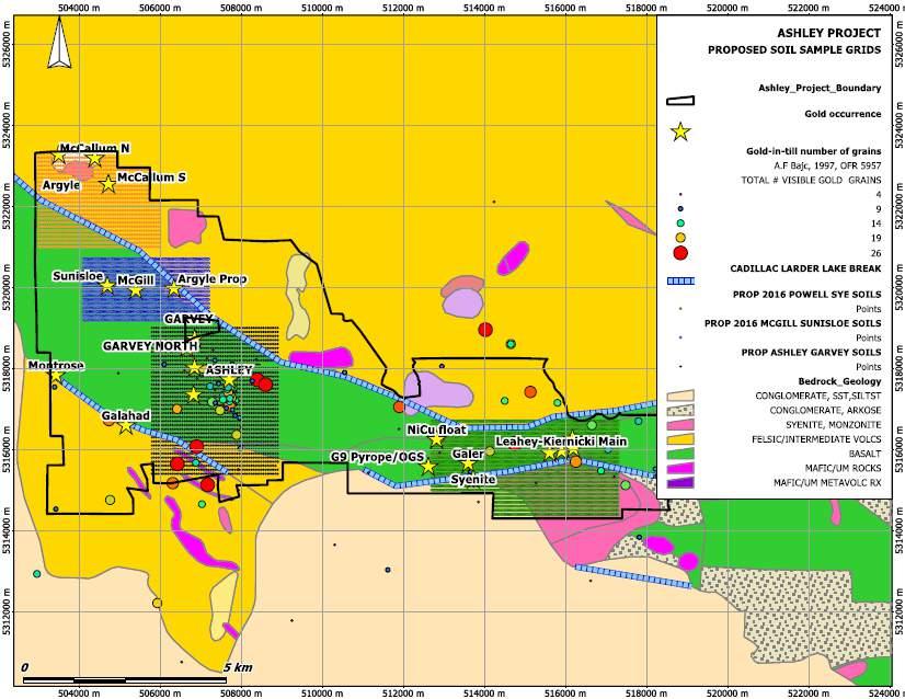 2016 EXPLORATION PROGRAM ASHLEY CLAIMS: MINISTRY OF NORTHERN DEVELOPMENT AND MINES PERMIT (GOOD UNTIL 2018/09/15) LINE CUTTING STRIPPING PITTING AND TRENCHING DRILLING AIRBORNE SURVEY