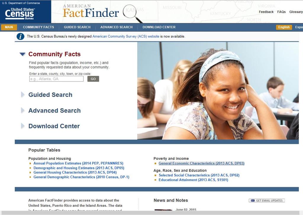 American FactFinder When to use: Search all ACS data for all