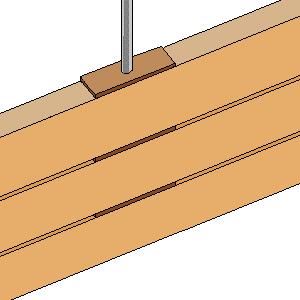 Align the packers between the boards and run a 10 mm (⅜") threaded rod through all the holes. Add nuts and washers, tighten, and cut off any rod excess with a hacksaw.