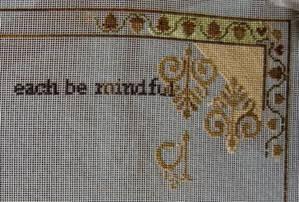 And on the right, my "We Are Blessed"... on 40c silk gauze with Belle Soie. You may notice that the background I'm using for the border differs from the designer's.