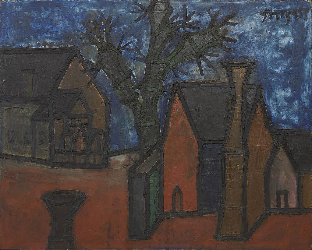 14. La Place: Town Square, 1955 Oil on board Signed