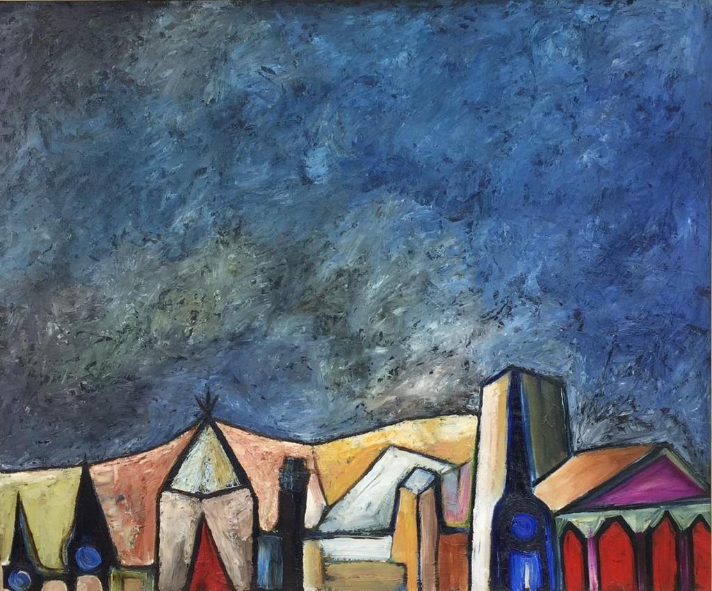 1. Untitled, (Townscape with Blue Sky) 1961 Oil on canvas Signed and