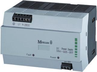 9/2 Description SN4 switched-mode power supply units 115 V N L1 Fault Power + 24 V U 0 V 0 V Type overview SN4-025-BI7 Rated output current: 2.