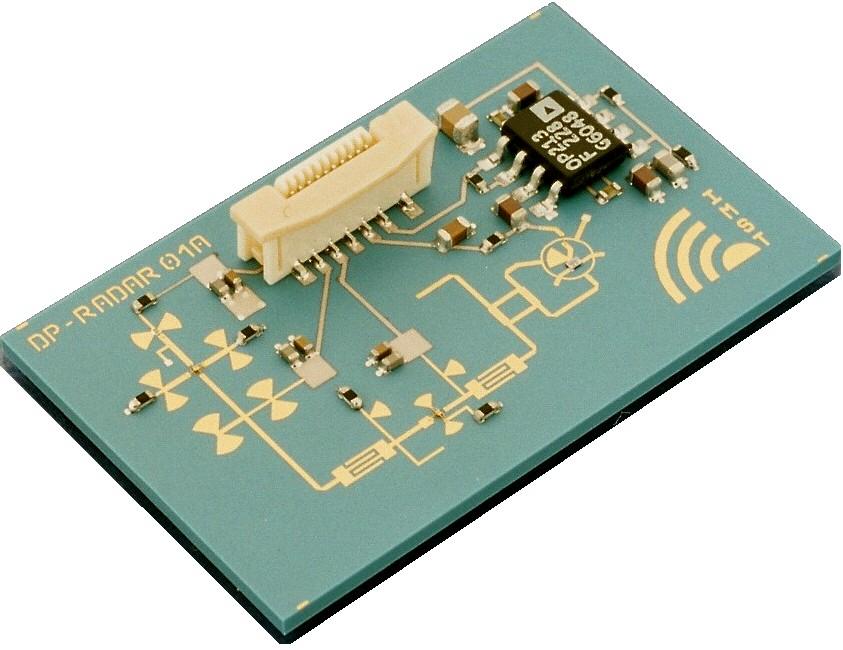Connector to DC-board Transition to Antenna IF-amplifier stacked patches buried microstrip antenna feeding line buried patches Mixer Coupler VCO Buffer Amplifier RF frontend circuit & components