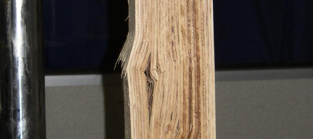 For rubberwood LVL specimens, most of the splits occurred between the veneer layers nearer to the faces (see Figure 3). It is found that almost half of the solid rubberwood and rubberwood LVL or 56.