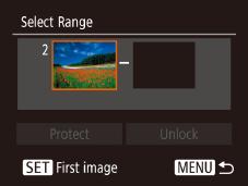 Using the Menu Choosing Images Individually Access the setting screen. Press the [ ] button and choose [Protect] on the [ ] tab (= ). Choose a selection method.