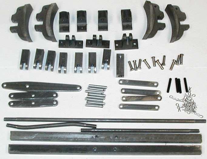 The next photo shows the finished brake parts for one truck. There is an error in the photo, only four hangers are shown while a total of eight hangers are required per truck.