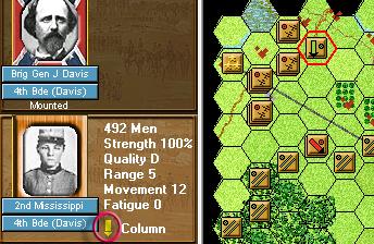 CHANGING FACING In Civil War Battles, units also face a particular direction. Select the 2nd Mississippi infantry regiment again and click Clockwise on the Toolbar as shown.