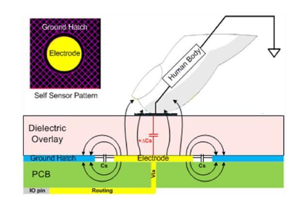 Capacitive Sensing Methods Self-capacitive equivalent circuit The figure illustrates the touch-sensor structure of the self-capacitive mode: Cs Intrinsic self-capacitance.