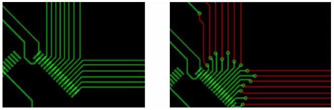 Electrode shapes 6.2 PCB trace routing The following are the recommendations for correctly routing the traces of capacitive electrodes. Width Keep traces width as thin as possible.