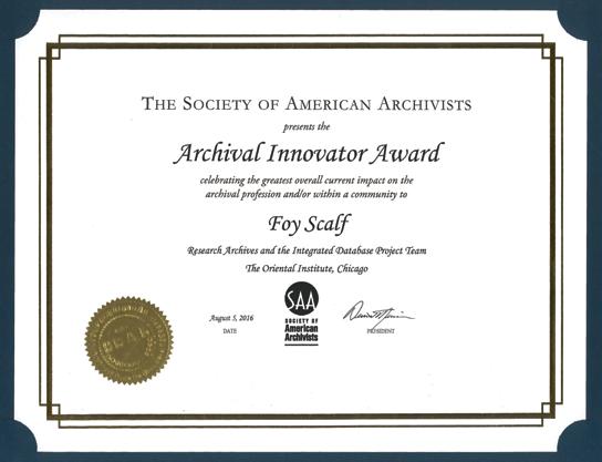 In June the fruits of our labor were recognized when the IDB project won the Archival Innovator Award bestowed by the Society of