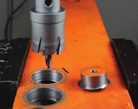 Carbide-Tipped Hole Saws Accessories Cut holes in steel plate 3/8 thick Starter Kits CARBIDE-TIPPED HOLE SAWS Tungsten carbide-tipped cutting edges last longer and can be run at higher feeds and
