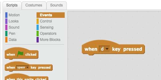 Go to the Motion section and attach a go to x: y: code block to the previous code block.