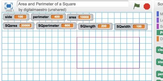 In the example shown on the image below, I organized the display readout boxes so they information for the square s area, perimeter,
