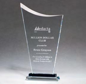 00 SUPPLIED WITH PADDED, SATIN-LINED, GIFT BOX Shield-Shaped Glass Award with Black Silk Screened Center Rectangular Glass