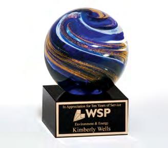 Art Glass Teardrop-Shaped Art Glass Award on Black Glass Base Art Glass Egg on Black Glass Base