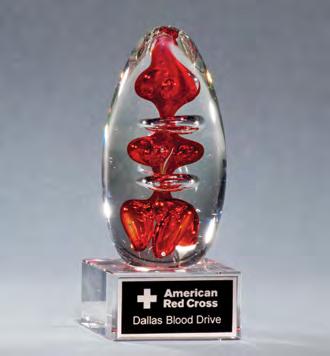 Art Glass Awards Egg-Shaped Red Art Glass Award on Clear Glass Base
