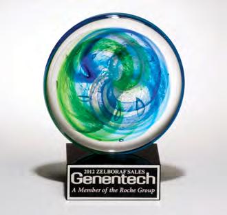 Art Glass Awards Art Glass Disk with Blue and Light Green Accents Blue