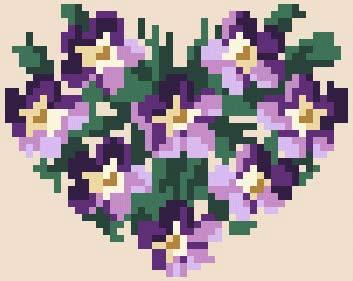 Violet Heart #1525 14ct 3.76" x 3.05" (95x97mm) #1526 16ct 3.13 x 2.54 (79x65mm) #1527 18ct 2.92" x 2.