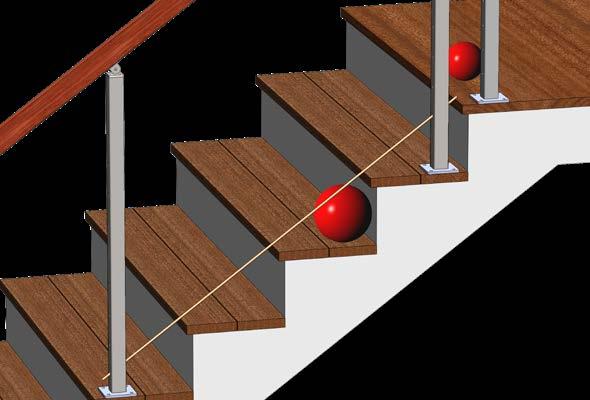 Code requires that a 6 sphere cannot fit through the triangle created by the stair rise, stair tread and the bottom row of cable.