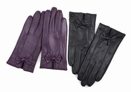 68241 Bow Detail Leather Glove Genuine leather. Fleece lined for comfort and warmth. Size: Small, Medium & Large.