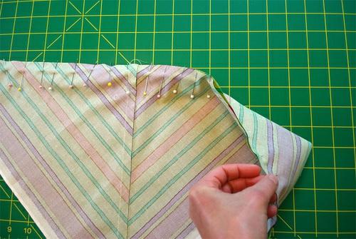 directions, allowing the pieces to nest together and produce a perfect point from the right side. 7. Using a ½ seam stitch together. 8.