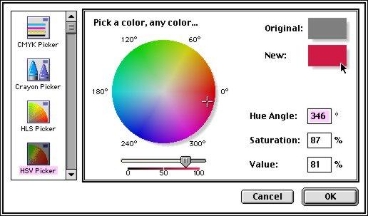 Figure 12 - HSV color selection interface using a hue/saturation disk and value slider With the interface shown in Figure 12, the user adjusts the darkness with a slider (seen below the disk) and