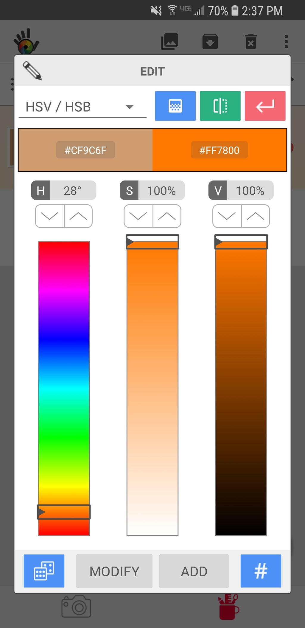 Use the color picker tool to select a color in a photo, and turn the