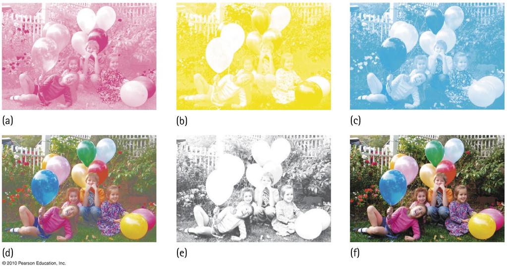 Mixing Colored Pigments Only three colors of ink (plus black) are used to print color photographs (a) magenta, (b) yellow,