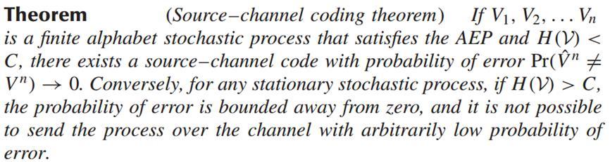Source Channel Coding Theorem consider the design of a communication system as a combination of two parts source coding: design source codes for the most efficient representation of the data channel