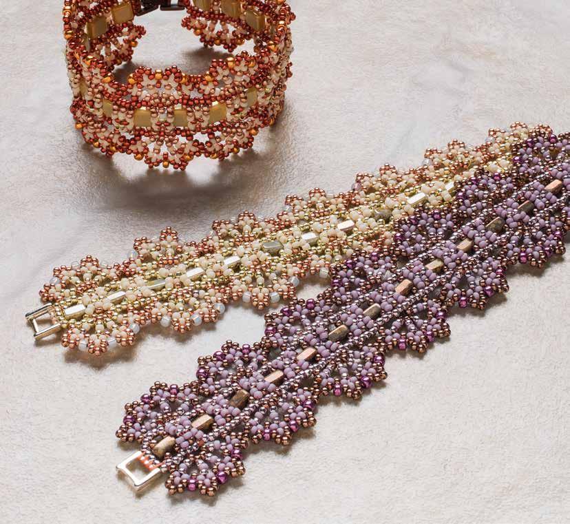 Vintage Lace uses the same ribbon and feather motifs, but in a different formation to create a dainty, yet substantial bracelet.