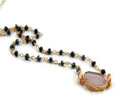 chalcedony edged in 24k gold on rosary chain, gold-filled