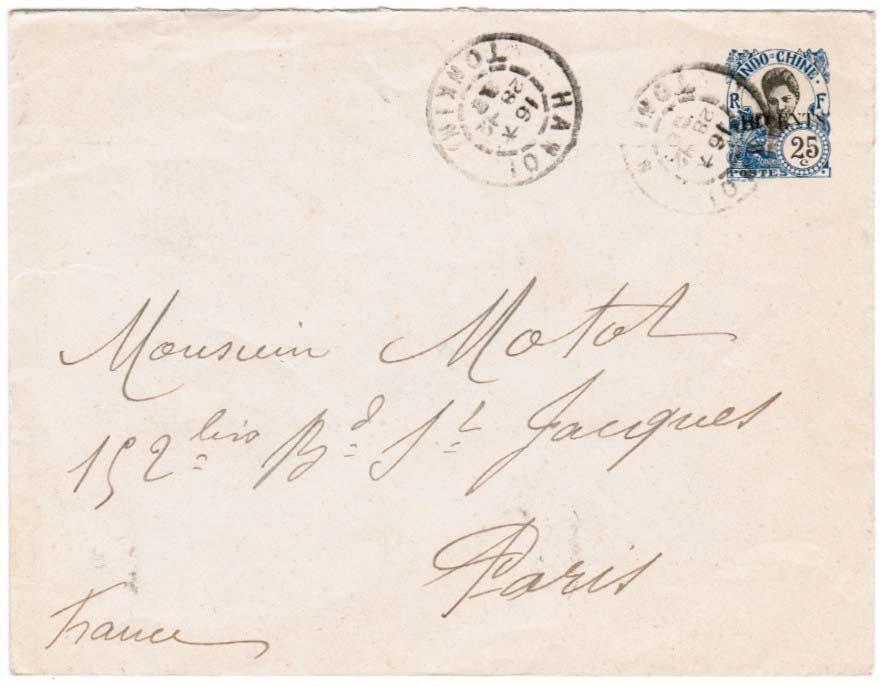 Use of 10-cent Envelope A 10-cent envelope paid the postage for a mailing to Paris in December 1922.