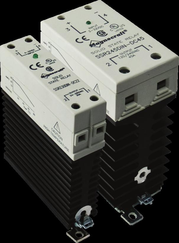 Description SSRDIN SPST-NO, 10 A to 45 A Description The SSRDIN relays offer a complete solid state package that is an energy-efficient, current switching alternative to standard electromechanical