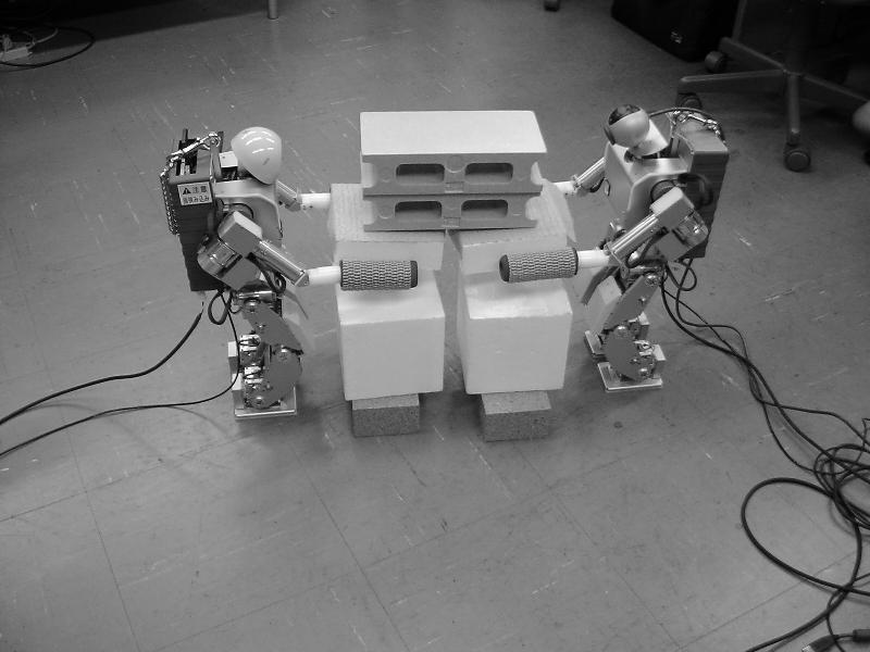 In leader-follower type control [9][10], which is often used for cooperative movement, it is essential that a follower robot acquire information such as the position and velocity of an object