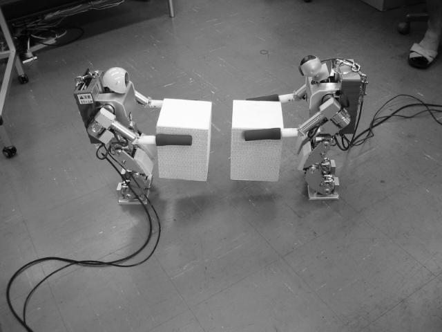 Cooperative Transportation by Humanoid Robots Learning to Correct Positioning 3 (a) Normal position (b) Horizontal slide (c) Approach (d) Spinning around (e) Normal position (f) Horizontal