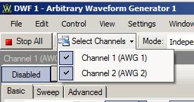 To open the second Arbitrary Waveform Generator by clicking Channel 2 on the Select Channels pull-down menu.